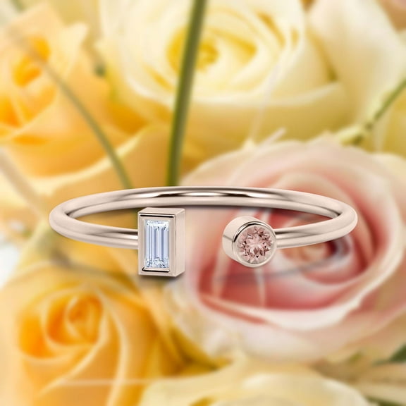 Minimalist Open Band Ring 0.80 Carat Round Cut Morganite And Diamond Moissanite Engagement Ring, Unique Style Ring In 10K Solid Rose Gold, Gift For Her, Gift Idea For Girlfriend, Anniversary Ring