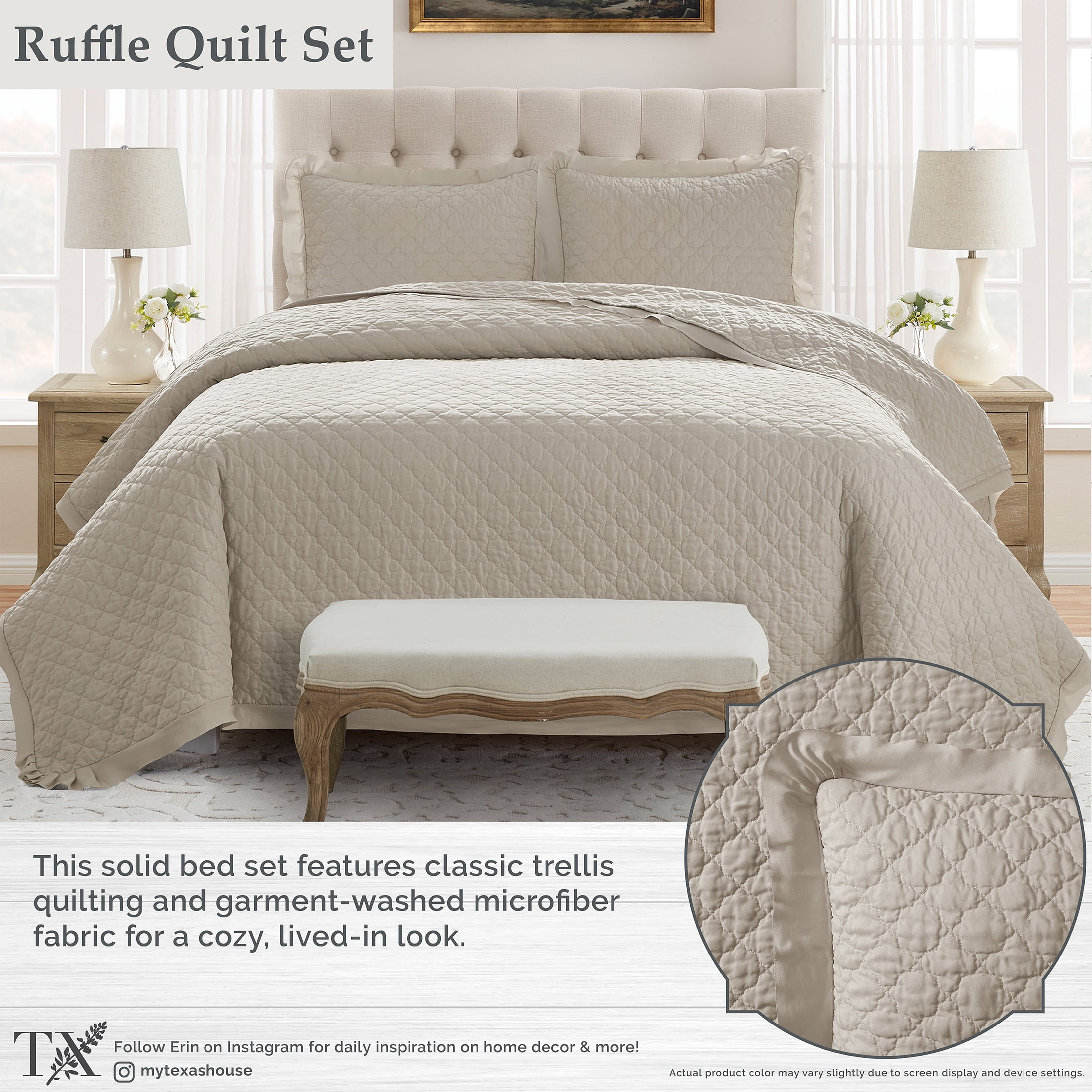 My Texas House Full/Queen Quilt Set, All-Season, 3-Piece, Beige Trellis