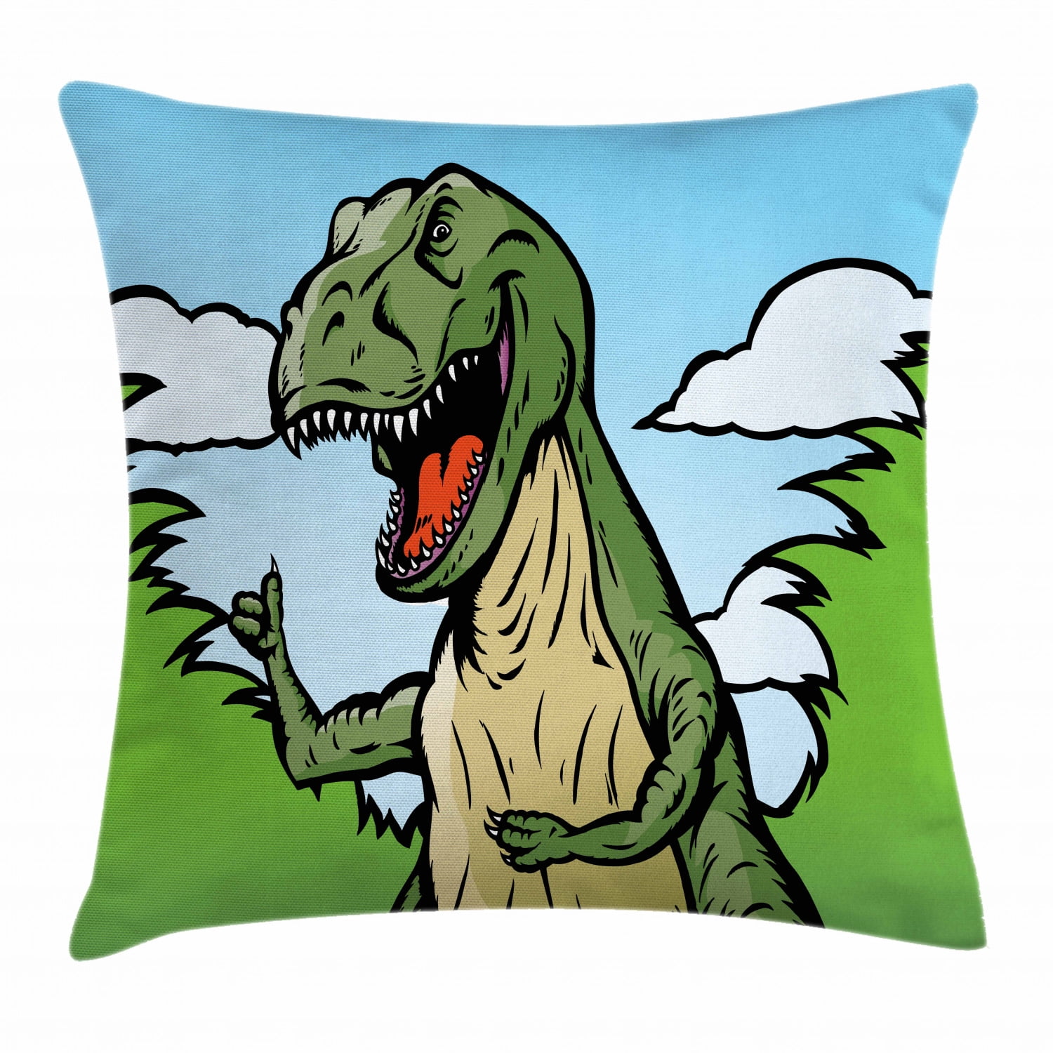 Dinosaur Throw Pillow Cushion Cover, Cartoon TRex with Funny Face