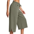 thumbnail image 5 of AHTJRT Women's Wide Leg Capri Pants Casual Active Yoga Leisure Capris Drawstring Elastic Waist Loose Fit Summer Spring Pants with Pockets Dark Green S, 5 of 6