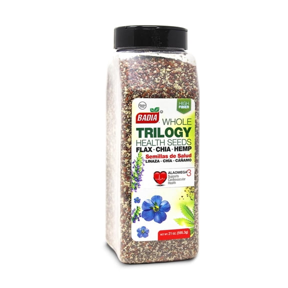 Badia Trilogy HealthTRDN Seed, Flax, Chia, Hemp Seeds Blend, High Fiber Superfood Mix, Omega-3, 21 oz