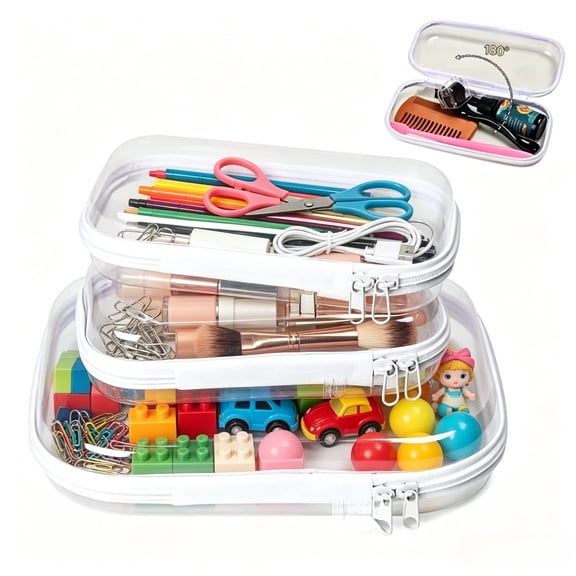 Hard Sided Clear Zipper Case for Storage – Professional-Grade Clear Zipper Pencil Case, Storage Bins, Toiletry Pouch, Travel Organizer, Cosmetic Bag, 3-Pack, White