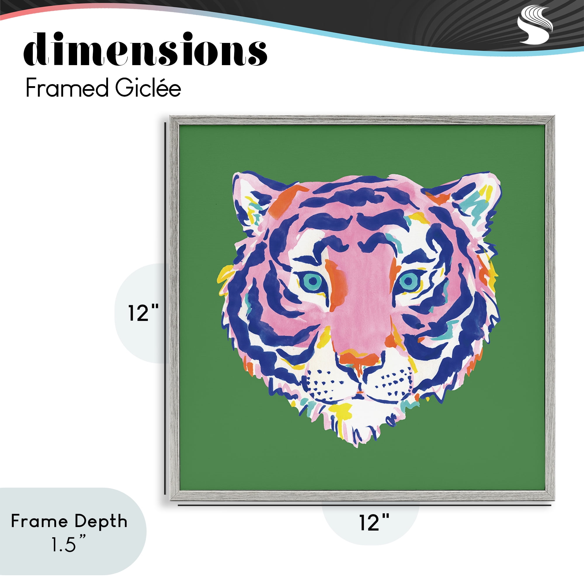 Stupell Industries Exotic Boho Tiger Face Gray Framed Giclee Art, design by Karolina Sato