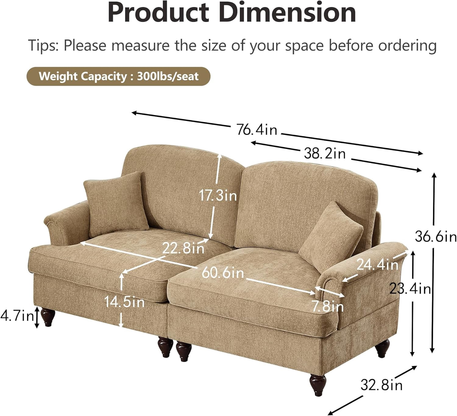 Modular Sectional Sofa, 3 Seat Sofa and 2 Seat Loveseat Sofa Sets with Removable Ruffles Pleats Skirts, Deep Seat Sofa for Living Room, Light Coffee