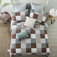 thumbnail image 3 of DUOHONG Queen Quilt Set 100% Cotton Farmhouse Lightweight Bedding Set, Brown/Green/White, 90"W x 98"L, 3 of 8