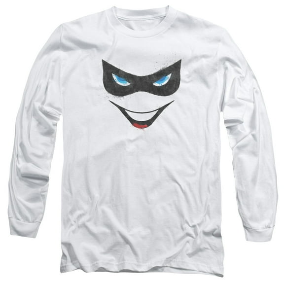 Batman Harley Face Long Sleeve Adult 18/1 T-Shirt White