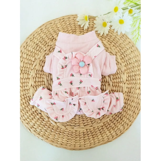1pc Pet Dog Cute Floral Overalls Jumpsuit With Double-Layer Design For Winter