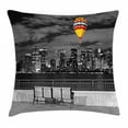 thumbnail image 1 of Black and White Decorations Throw Pillow Cushion Cover, NYC Skyline from Liberty State Park Vibrant Air Balloon in Sky, Decorative Square Accent Pillow Case, 16 X 16 Inches, Multicolor, by Ambesonne, 1 of 2