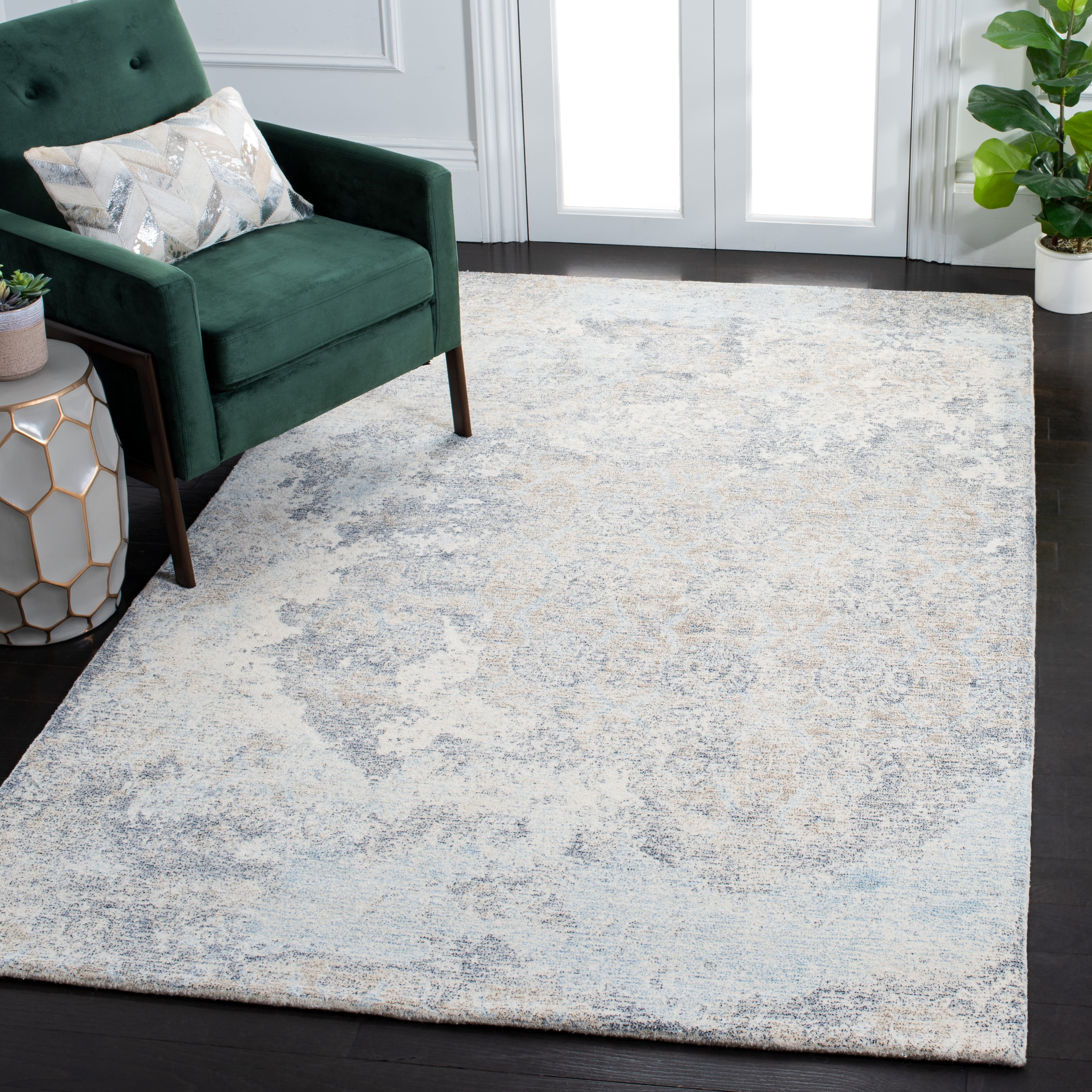 SAFAVIEH Restoration Vintage Lara Abstract Area Rug, Blue/Ivory, 5' x 8'