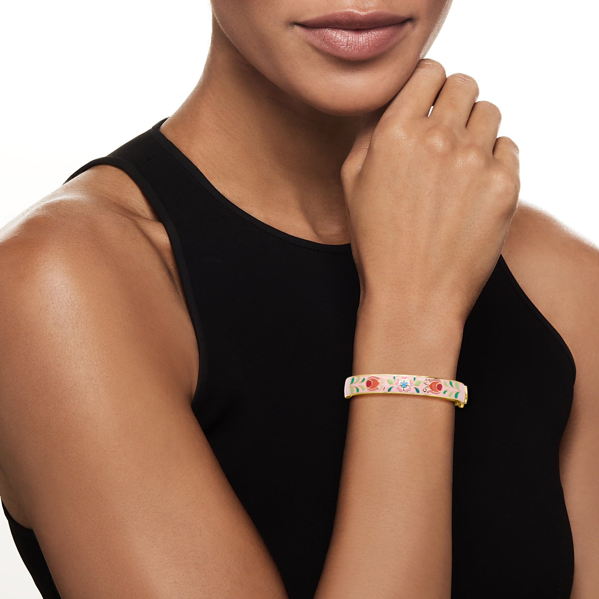 Ross-Simons Pink and Multicolored Enamel Floral Bangle Bracelet in 18kt  Gold Over Sterling for Female, Adult