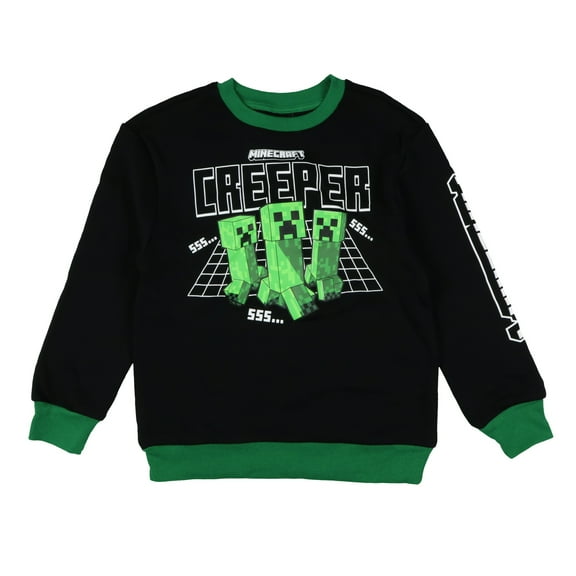 Minecraft Sweatshirt Boy's Creeper Fleece Lined Long Sleeve Pullover