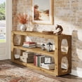 thumbnail image 3 of Finmind Solid Wood Console Table with 3-Tier Storage Shelf, 63" Long Farmhouse Entryway Sofa Table for Hallway, Living Room, Foyer, Light Brown, 3 of 10
