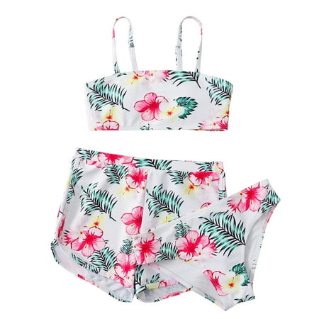 

ZRBYWB Ruffles Swimwear Outfits Hollow Bikini Summer Kids Swimsuit Girls Swimsuit Set Sunflower Cow Floral Print Three Piece Swimsuit