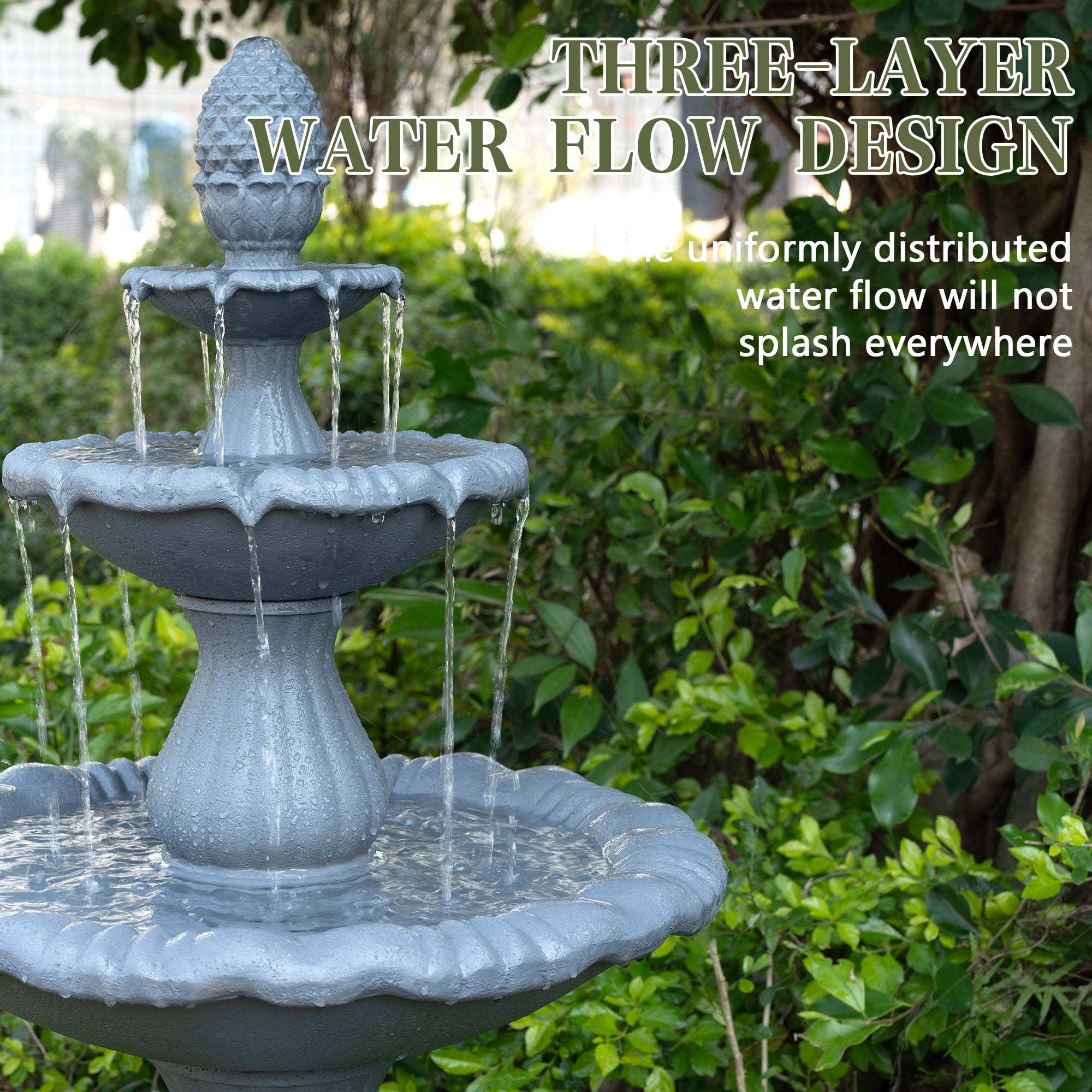 48.03" Outdoor Water Fountain, 3-Tiers water feature Outdoor Freestanding Waterfall Fountains for Garden, Patio