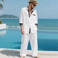 thumbnail image 5 of Men's Big & Tall Linen Set | Old Money Shirt, Loose Long Sleeve & Pants Breathable Lightweight Linen | Classic For Vacation, Casual & Daily, 5 of 5