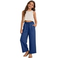 thumbnail image 3 of MuXiKeJi Clothes Girls Linen Pants Wide Leg Pants Cozy Elastic High Waist Pant Summer Casual Beach Trousers with Pockets 12-13 Years, 3 of 7
