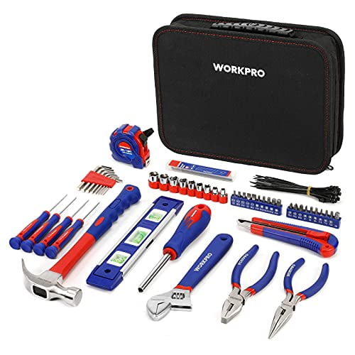 WORKPRO Home Tool Kit, 100-Piece Kitchen Drawer Household Hand Tool Set with Easy Carrying Pouch