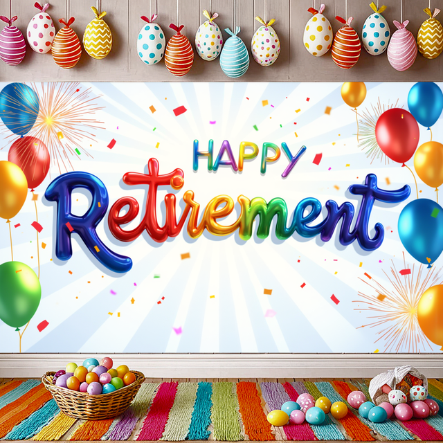 Colorful Design Happy Retirement Party Banner Balloon Decoration Decorative Elements Polyester Material for Retirement Celebration Indoor Decoration Party Event