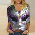 thumbnail image 2 of Tmtolofot Woman Blouses Mask Printed Shirts, V-neck 3/4 Sleeve Tops, Lady Carnival Party Costume, Teen Girls Comfy Tunic Pullover Shirt,#1_Silvery,4X-Large, 2 of 4
