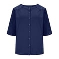 thumbnail image 6 of Summer Tops Trendy 2026,Summer Tshirt Shirts For Women 3/4 Sleeve Cotton Linen Button Down Tunic Tops Casual Loose Round Neck Blouses, 6 of 6