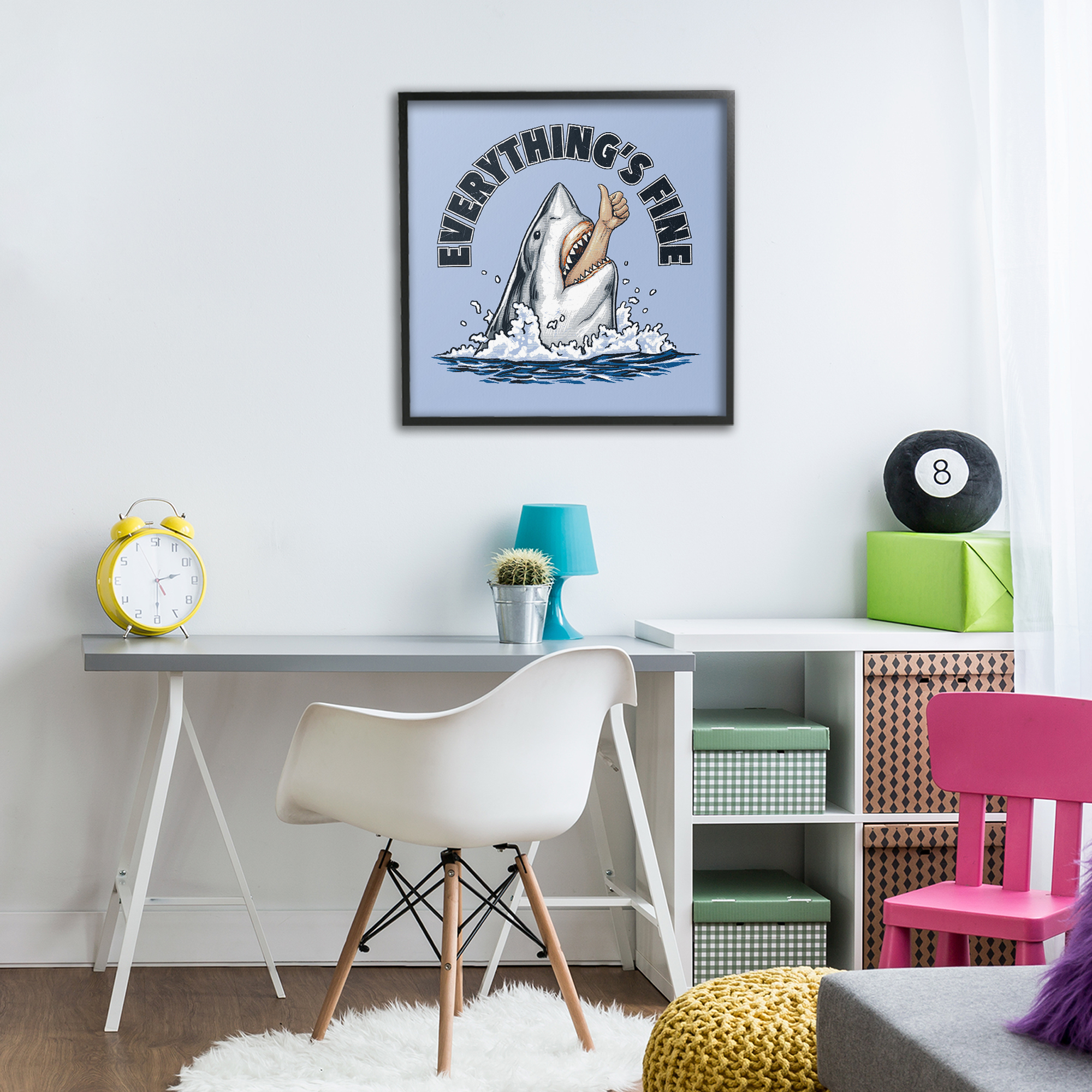 Everything's Fine Shark Bite Black Framed Giclee Art, design by Jedco Brands Inc.