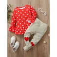 thumbnail image 3 of Toddler Baby Girl Valentine's Day Clothing Set Ruffle Tunic Pullover Top Patchwork Long Pants Set Little Girls Heart Print Outfits, 3 of 8