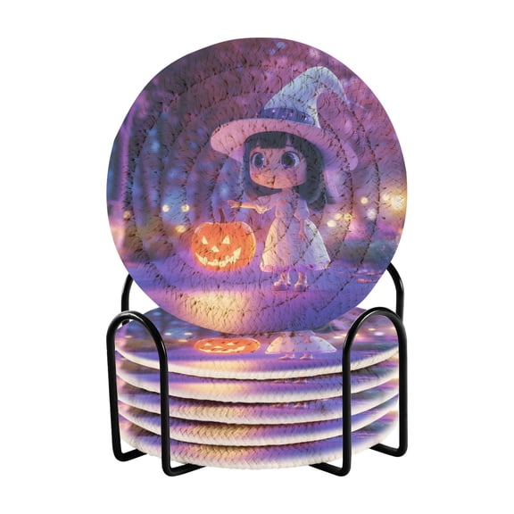 6-Pack Coiled Coasters Set with Storage Rack Heat-Resistant for Home, Office or Gift A Cute Little Girl (3.94in Diameter)
