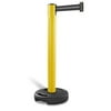 Lavi Industries 80-5000YL-SB Plastic Post Tempest Outdoor Stanchion With 12 Ft. Yellow Retractable Barrier, Silver Stripe Belt