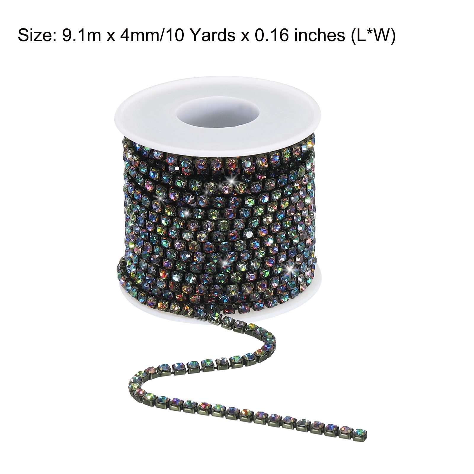 Uxcell 10 Yard 4mm Crystal Rhinestone Diamond Close Chain Trim Trimming Claw Cup Chain for Sewing, Crafts,Colorful