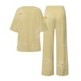 thumbnail image 5 of VISALY Women Pajama Sets Soft Sleepwear Cotton Linen Loungewear Print Two Piece Pajama Set Loose Fit Half Sleeve Blouses Long Pants Yellow 3Xl, 5 of 5