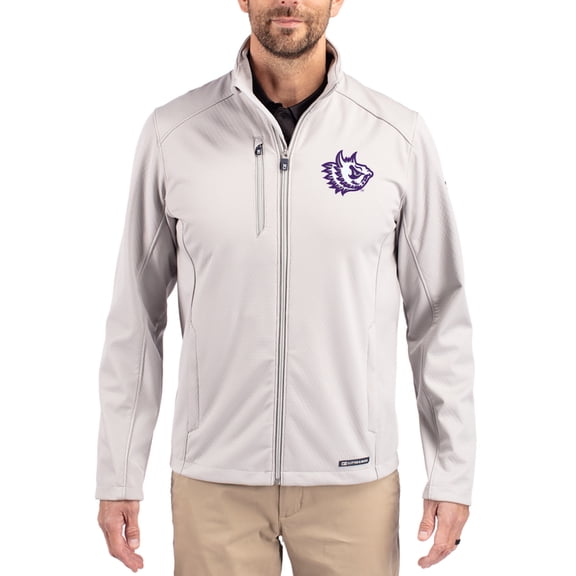 Men's Cutter & Buck Gray TCU Horned Frogs Evoke Eco Softshell Recycled Full-Zip Jacket