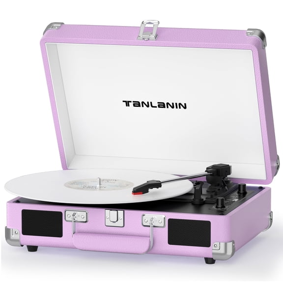 TANLANIN Purple 3-Speed Bluetooth Record Player with USB Recording & Speakers