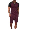 thumbnail image 1 of Pantalones de los Hombres Cintura Elástica, Color Casual Bloqueado, Manga Corta Cuello Redondo Bolsillo Shorts Conjunto, 1 of 8