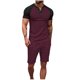 thumbnail image 1 of Pantalones de los Hombres Cintura Elástica, Color Casual Bloqueado, Manga Corta Cuello Redondo Bolsillo Shorts Conjunto, 1 of 8