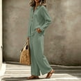 thumbnail image 5 of Women's Casual 2 Piece Tracksuit Outfits Lapel Long Sleeve Tunic Shirts and Loose Wide Leg Flowy Pants Soft Daily Loungewear Sets Army Green, 5 of 7