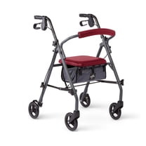 Medline Rolling Walker, Folding Rollator with Seat and 6-In Wheels, Burgundy, 300-lb Capacity, Steel, Microban