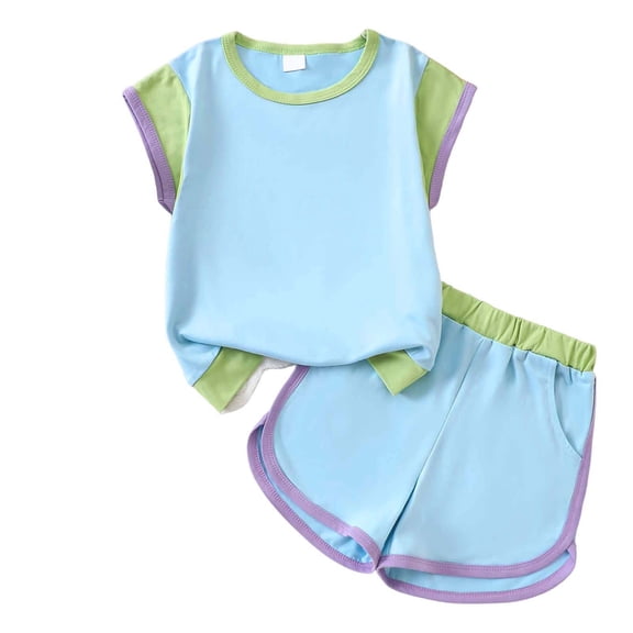 Tiijoy Toddler Girls Outfits Casual Colorblock Short Sleeve Tshirt Shorts Set, Sizes 3-4