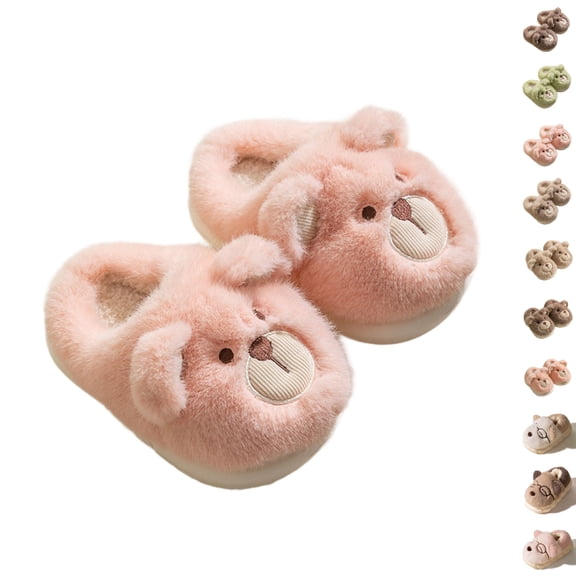 HNMKIU Girls Winter Warm Fuzzy Slippers Indoor Cute Bear Design Comfortable Kids Home Footwear Toddler Slippers Girl for Children Ages 12M To 8Y,02_Pink,12-18 Months
