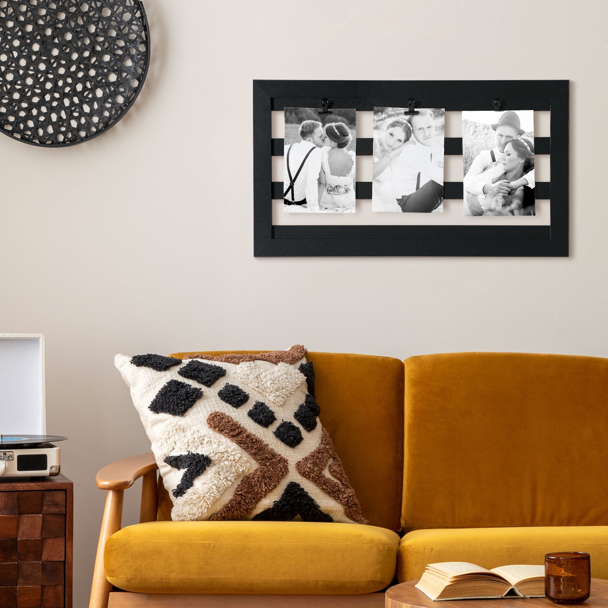 Crystal Art Gallery Black Wooden Hanging Photo Collage with Clips - Holds (3) 4"x6" Photos