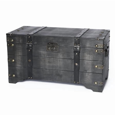 13.75 x 25.5 x 12 in. Distressed Wooden Storage Trunk, Black - Medium