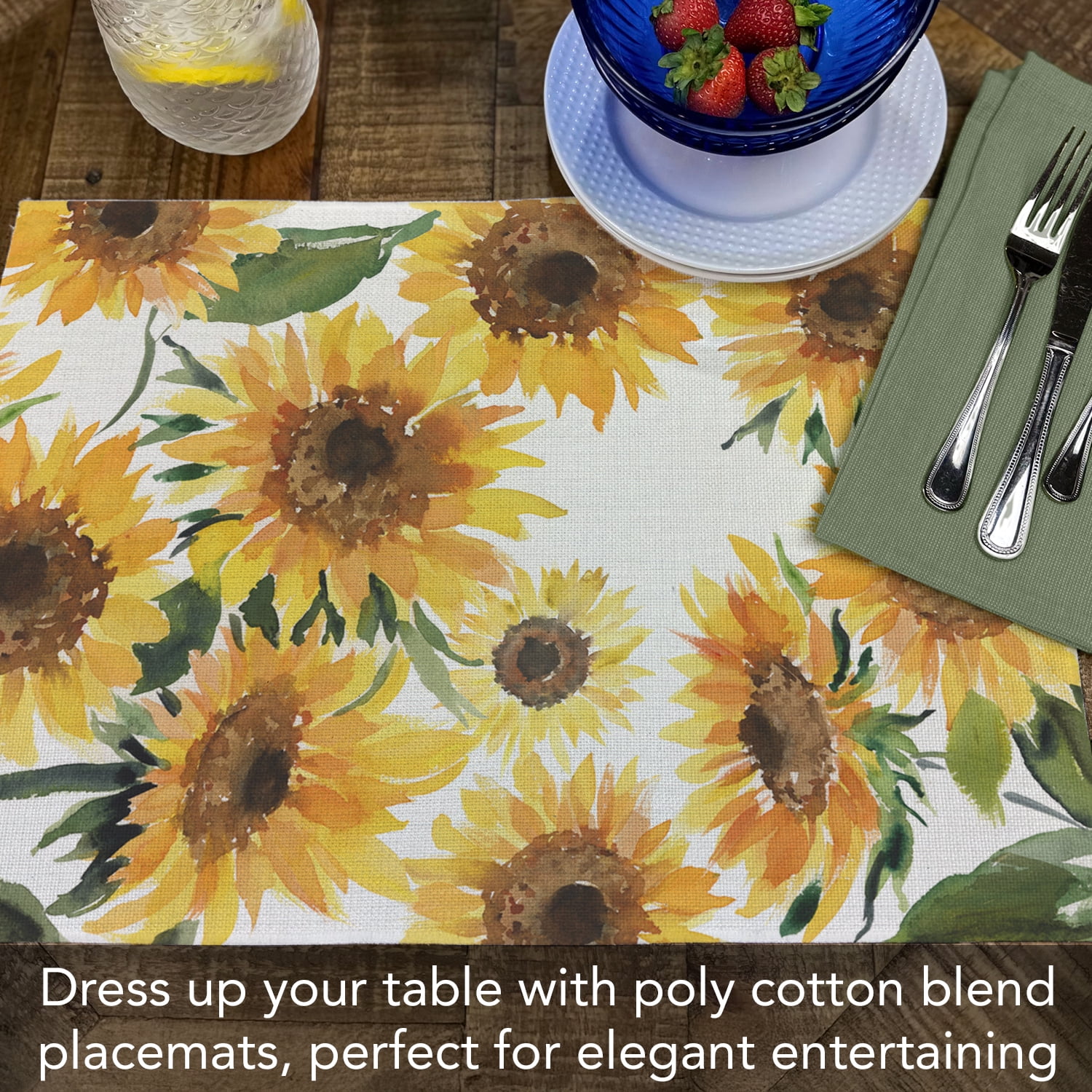 Highland Home Sunflowers 4-Pack Cotton Blend Washable Placemats