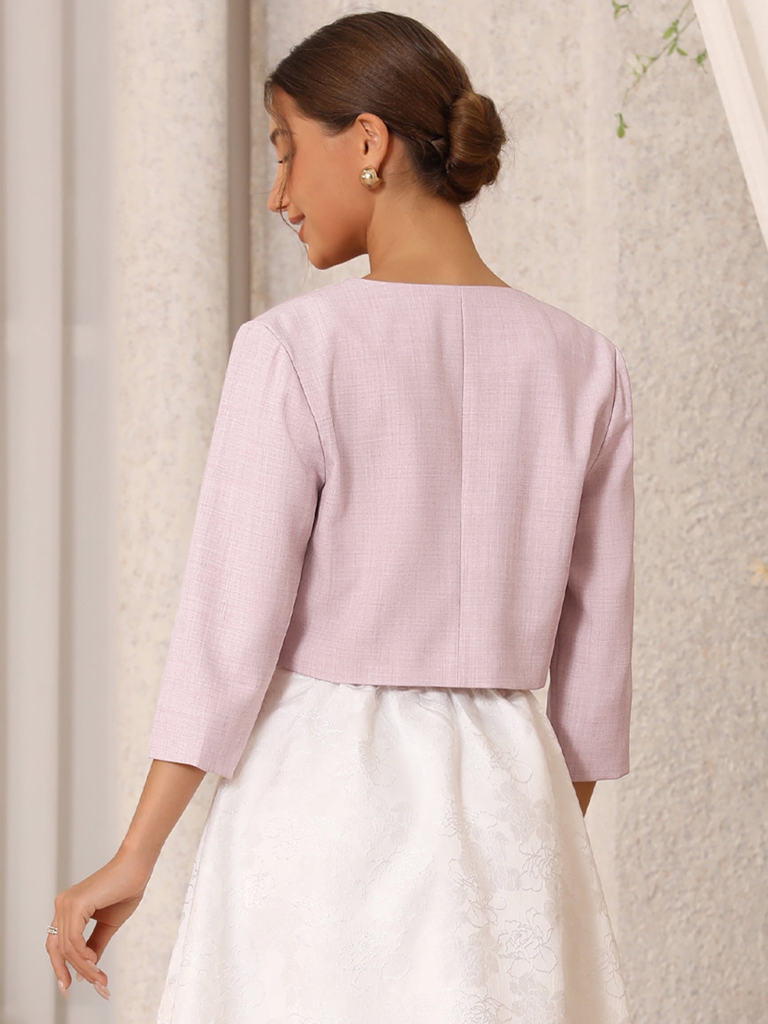 DARING DIVA Women's 3/4 Sleeves Flower Decor Open Front Formal Bolero L Pink