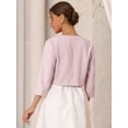 thumbnail image 4 of DARING DIVA Women's 3/4 Sleeves Flower Decor Open Front Formal Bolero L Pink, 4 of 6