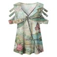 thumbnail image 4 of Top con cremallera y cuello en V de manga corta con hombros descubiertos para mujer con blusa recortada Pompotops  hkajfhjk466152, 4 of 4