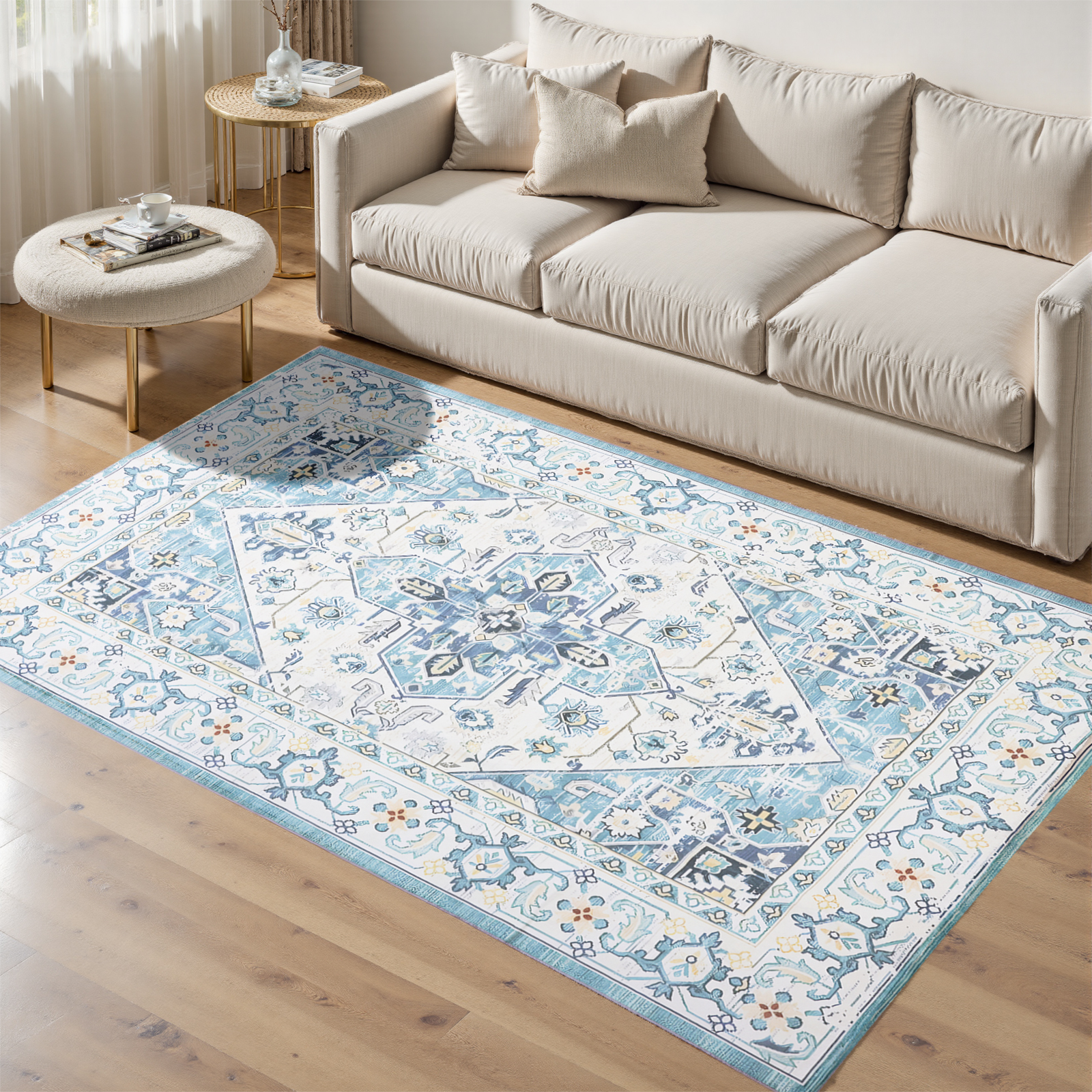 FANOTEK Indoor Area Rug for Bedroom Dining Room Living Room 8 x 10 ft Faux Wool Floor Rugs Washable Non Slip Carpet Rugs Mats