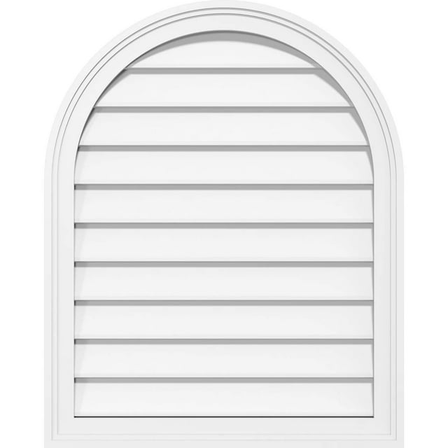 Ekena Millwork GVPRT32X2602SN Round Top Surface Mount PVC Gable Vent, 32"W x 26"H, Factory Primed White