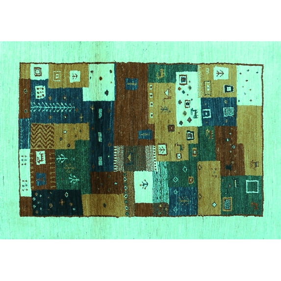 Ahgly Company Machine Washable Indoor Rectangle Abstract Turquoise Blue Contemporary Area Rugs, 2' x 5'