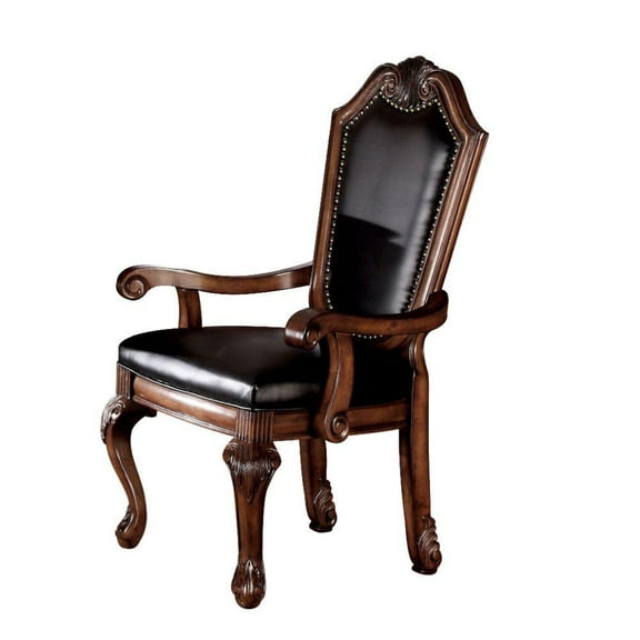 Acme Chateau De Ville ARM CHAIR (SET-2) Black Synthetic Leather & Cherry Finish