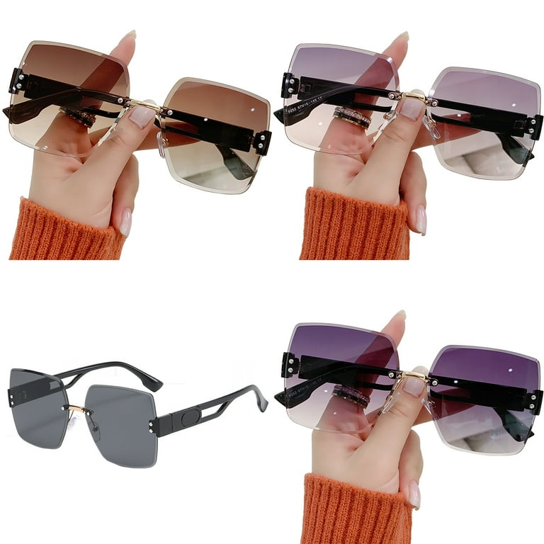 Fullgren Trendy Oversized Square Rimless Sunglasses for Women Men UV400  Metal Sun Glasses