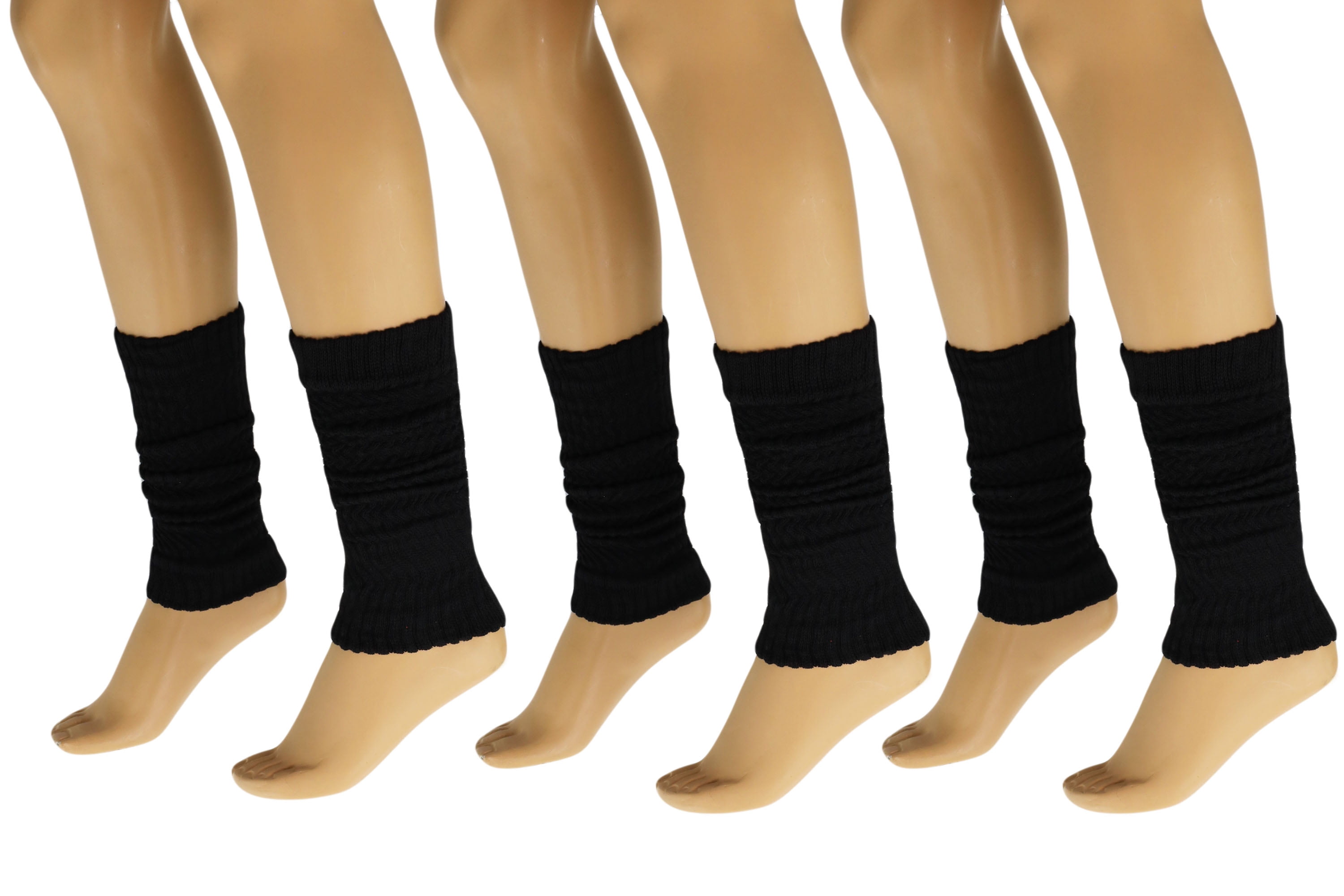 Aerobic Leg Warmers for Women 3 Pairs Black Cotton Knee High